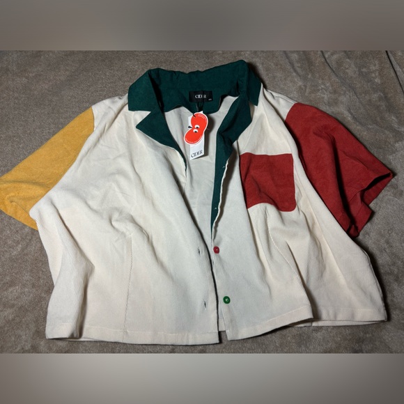 Cider Tops - Cider Colorblock Cotton Blend shirt - Cream with Green, Red & Yellow Accents